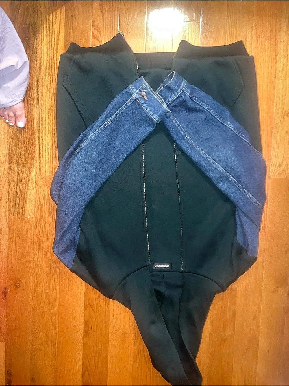 Balenciaga Hybrid Hooded Denim Jacket Green & Blue
